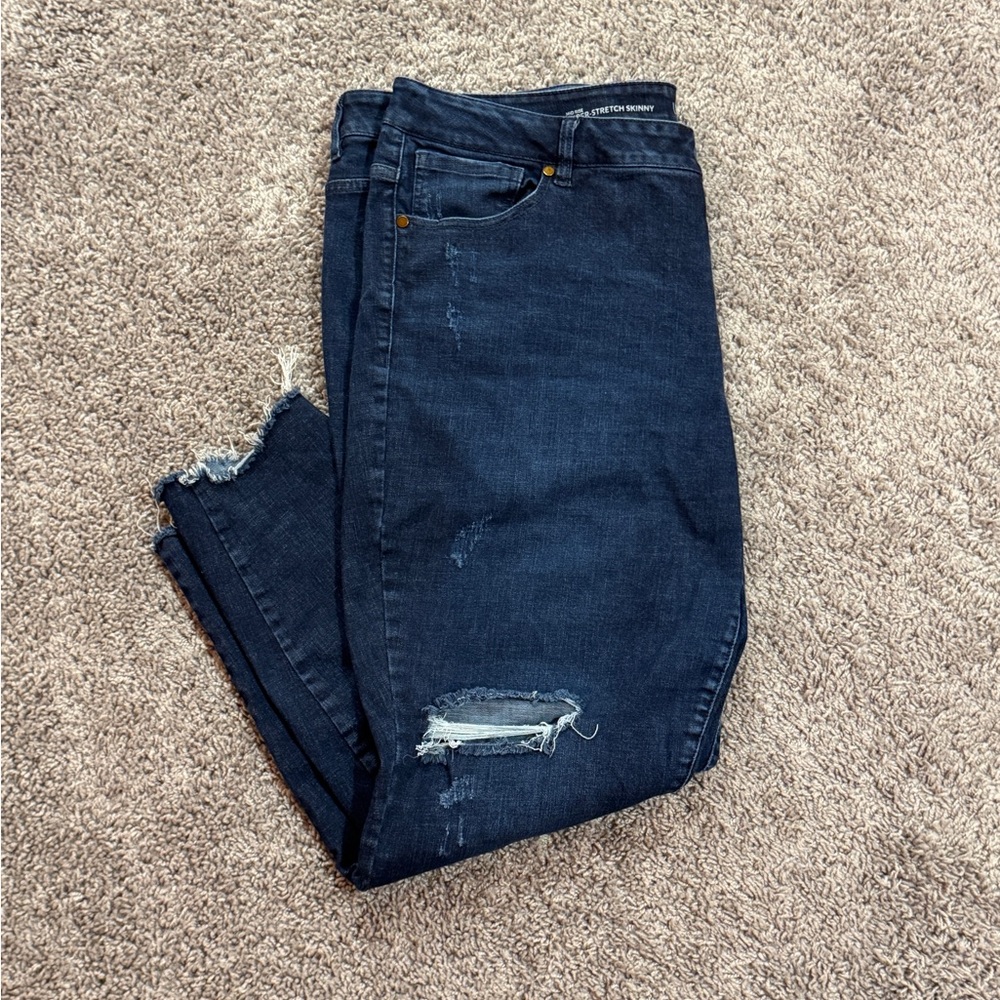 Lane Bryant Blue Skinny Jeans with Distressed Details